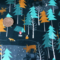 Moonlight Forest and Foxes Cotton Fabric