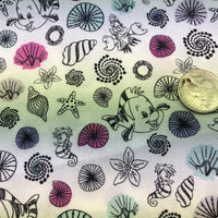 Little Mermaid Sebastian and Flounder Scatter Quilting Cotton Fabric
