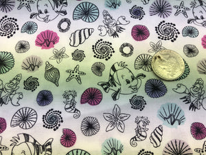 Little Mermaid Sebastian and Flounder Scatter Quilting Cotton Fabric