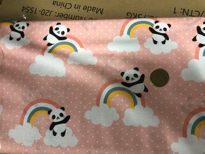 Panda & Rainbows Series Pink Scatter Quilting Cotton Fabric
