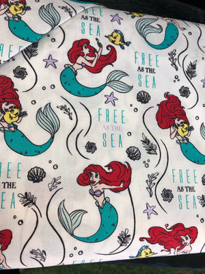 Ariel Little Mermaid White Quilting Cotton Fabric